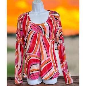 Madison Fashion Top Sz L Geo Print Multicolor Long Sleeves Round Neck Shirt New‎